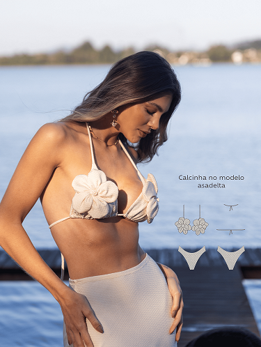 CONJUNTO SUTIÃ CORTINNHA FLOR + CALCINHA ASA DELTA