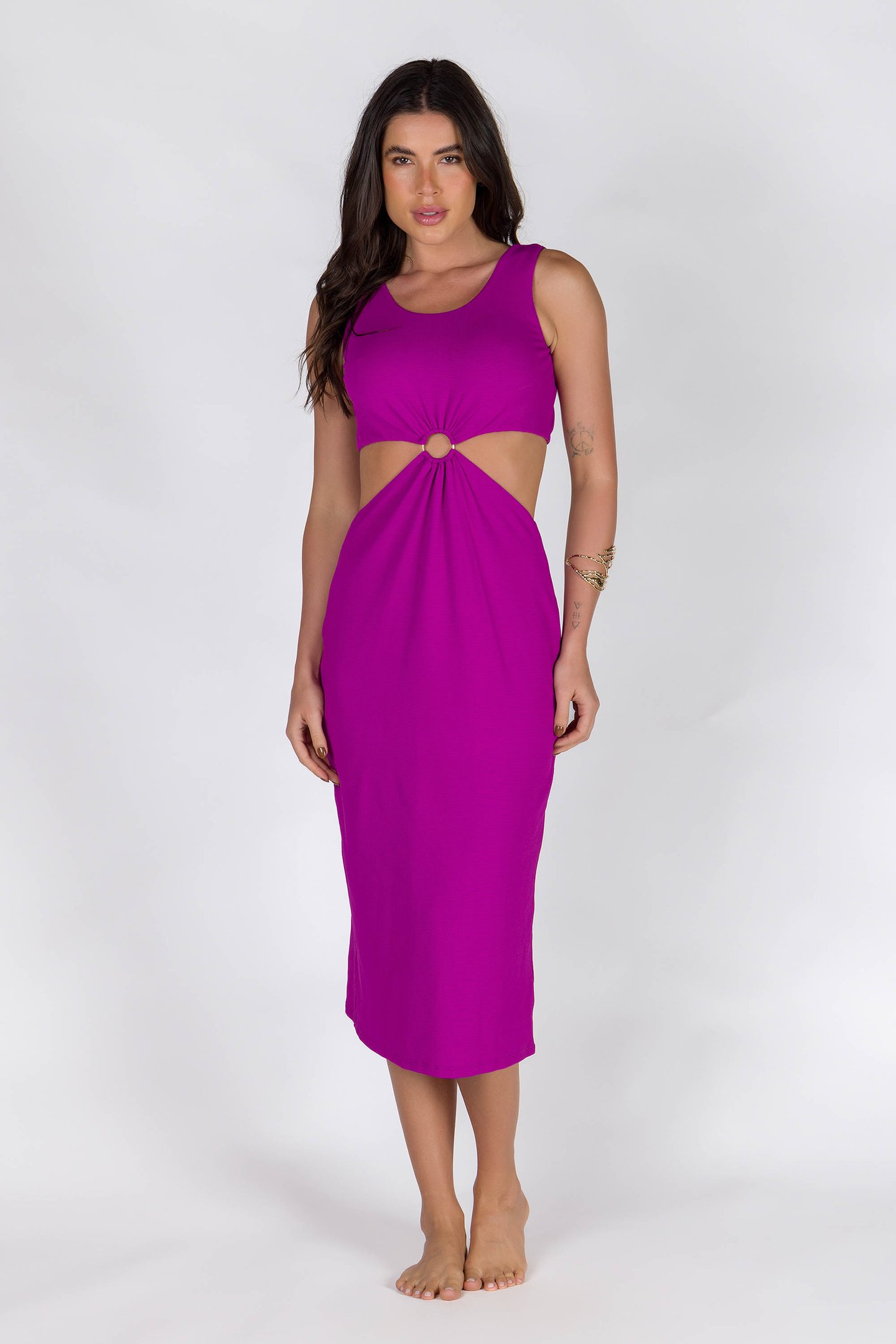 SAÍDA DE PRAIA VESTIDO MIDI COM RECORTES E ARGOLA