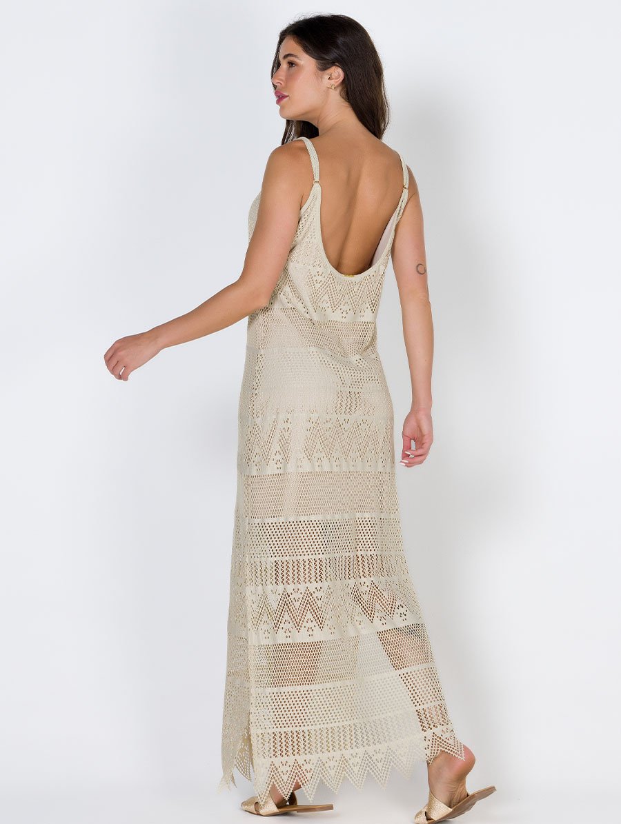 VESTIDO ALCINHA LONGO COM FENDAS LATERAIS RENDA